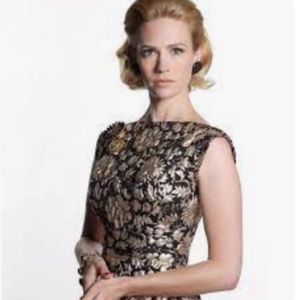 Vintage Betty Draper Mad Men dress black gold brocade